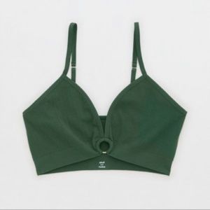 NWT Aerie Seamless Ring Plunge Bralette Dark Green Algea Medium Bra